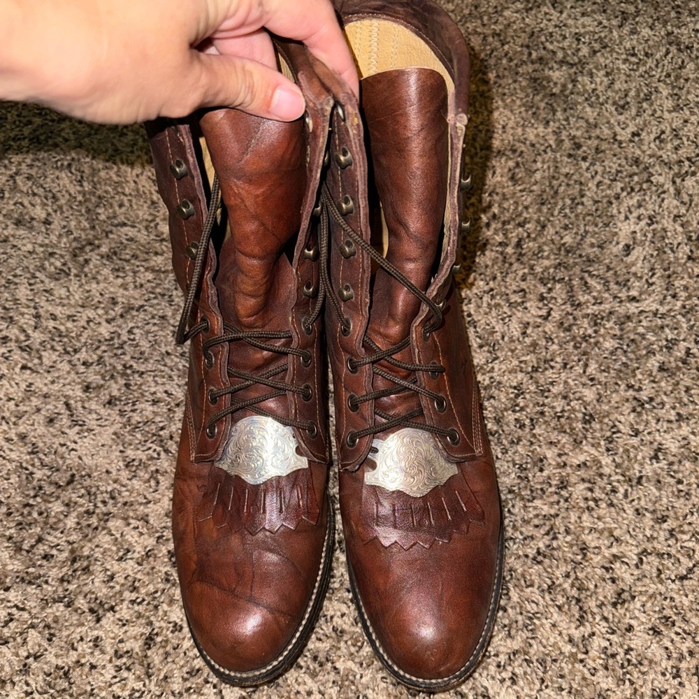 Justin Boots Brown Lace Up Women's Boots